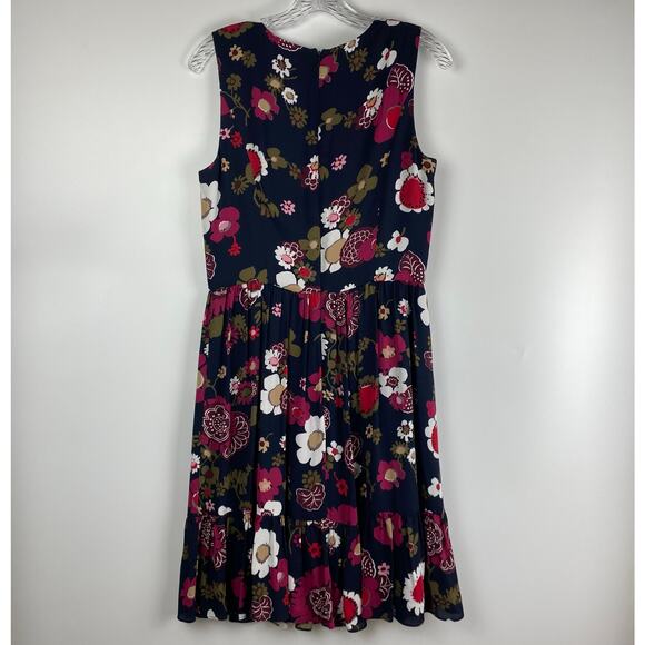 Brooks Brothers Retro Floral Ruffle Fit and Flare Dress Navy Womens Size 6 - Picture 9 of 12